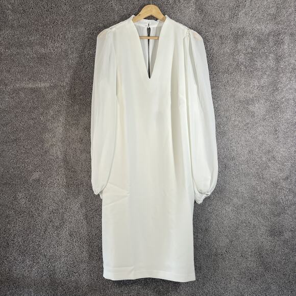Vince Camuto Women’s 14 Ivory Crepe V-Neck Long Sleeve Dress Cocktail Party - Picture 1 of 16